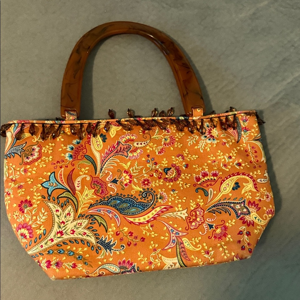 Talbots Orange Floral Tote Bag